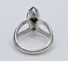 Vintage Sterling Silver Marquise Hematite Ring Size 5.5 Split Shank Navette Goth