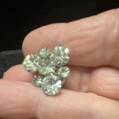 Vtg Bright Clear Rhinestone Cluster Brooch Pin, 6 Prong Silver Tone Set Stones
