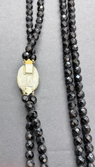 Black Glass Beaded Necklace Double Strand Cameo Clasp Art Deco French Jet Vtg