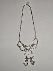 Vintage Silver Tone Clear Rhinestone Necklace Screw Back Chandelier Earring Set