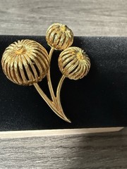 Vintage Goldtone Brooch by Monet 3 Orb Flowered Mid Century Design