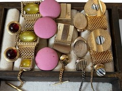 Vintage Men’s 25 Pc Mixed Gold LOT Tie Clips, Bars, Cuff Links, Wraps Costume