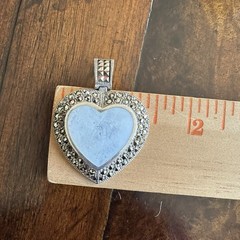 VTG Pendant Necklace 19 Inch Heart Love MOP Marcasite Italy 925 Sterling 19.9g