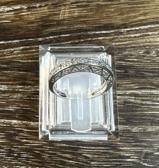 Vintage FAS Sterling Silver Real Diamond Half Filigree Eternity Band Ring 5.75