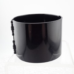 VTG 1980s Black Enamel 1 3/4″ Wide Pinkish Orange Jeweled 7.75″ Bangle Bracelet