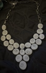 Vintage White Shiva Eye Shell Bib Statement Necklace Sterling Silver Boho 23”