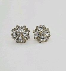 Crystal Flower Pierced Earring Silver Tone White Couture .75 im