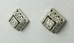Art Deco Style Lab Created Diamond Engagement 14K White Gold Finish Earrings