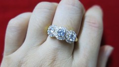 Round Cut Three-Stone Engagement Ring Micron Gold Plated Adjustable Size 7 New