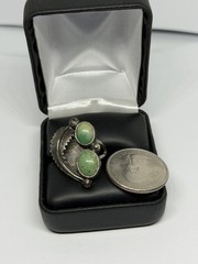 Vintage MCM Old Pawn Southwest Greenish Turquoise Stones Sterling Ring Size 8.5
