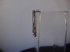 VINTAGE OPENWORK TEARDROP PINK TOPAZ W/MARCASITE SILVER 925 DANGLE STUD EARRINGS