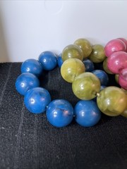 3 Woman’s 3.5 in Vintage Large Marble Bead Bracelets Blue, Olive Green, Purple