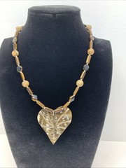 Vintage Mother of Pearl Heart Pendant Necklace & Earrings Set Beach Vacation