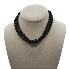 Black Glass Bead Necklace Double Strand West Germany Vintage 1950 1960s 16 Inch