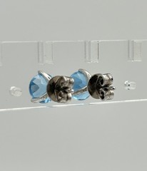 Vintage QCD Round Cut Sky Blue Topaz Earrings Modernist Sterling Silver 925 7mm