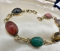 VTG 12k Gold Filled Multi Gemstone Scarab Bracelet 8in 12g Signed Estate Read