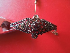 J7294 ANTIQUE BOHEMIAN TOMBAK GARNET CUFF BRACELET SEE DESCRIPTION