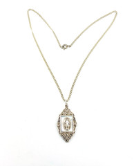 Creed Sterling Silver Our Lady Pendant Necklace Art Deco 15 In