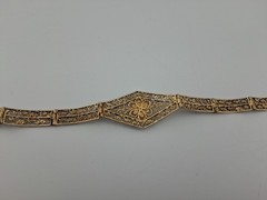 Antique Art Deco Gold Plate on 800 Silver Ornate Filigree Link Bracelet 9g 7.5″
