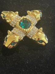 VTG Jackie Collins Maltese Cross Panther Brooch Signed