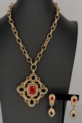 Vintage RJ Graziano Chunky Gold Tone Byzantine Necklace/Dangle Clip Earrings Set