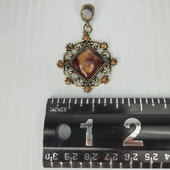 Vintage Filigree Pendant Brass Amber Brown Cabochon Victorian Style Jewelry