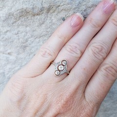 Antique Edwardian Lab Created Diamond Wedding Ring in 14k Yellow Gold Finish