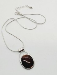Brown CAT EYE Necklace Silver tone Sliding Pendant Snake Chain Vintage 21 in