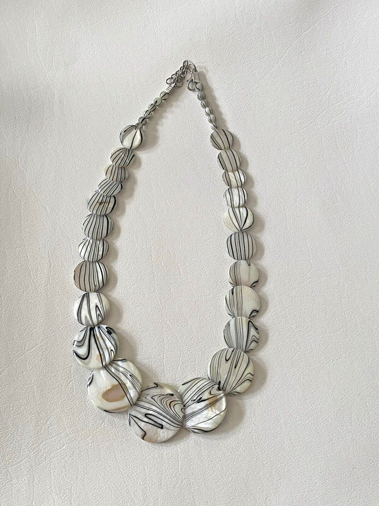 Reversible Vintage Bone Or Stone Bead Necklace – Flat Disk Beads – 18″ Lobster