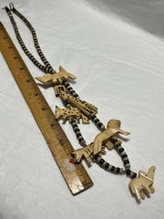 Vintage Hand Carved Wood African Animal Beaded Necklace Pierced Earrings Set