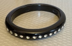 Vintage Black Plastic Inset Rhinestone Bangle Rare Oval Shape 7″