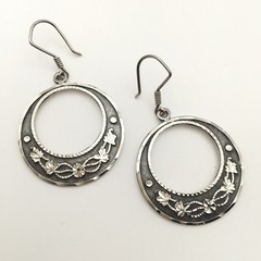 Vintage Sterling Silver Floral Hook Dangle Earrings Marked CM-10 925 Mex 12g #61