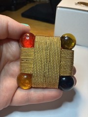 Les Bernard Gold Tone Square Colorful Brooch Costume Jewelry