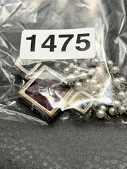 Vintage Art Deco Pearl & Purple Glass Pendant Necklace 925 Silver Clasp READ