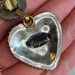 Vintage Heart Earrings Mixed Metal Gold Silver Tone Clip On Statement Elegante