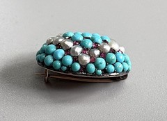 Antique Genuine Turquoise Pearl Ruby Gold or Filled Vintage Dome Oval Brooch Pin
