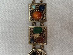 Kafin NY Bracelet and Earrings Demi Parure, Cabochon and Glass Stones, DBL Links