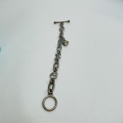 Vintage Juicy Couture Rhinestone Bracelet Chunky Puffy Heart Charm Silver Tone