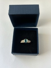 Vintage Blue Cubic Zirconia Ring Gold Plated Womens Size 8.5