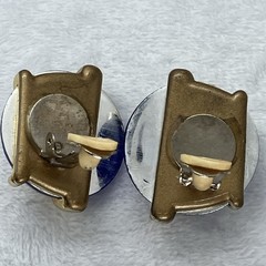 Vtg Blue & Gold Tone Round Faceted Clip On Earrings Plastic Bold Statement