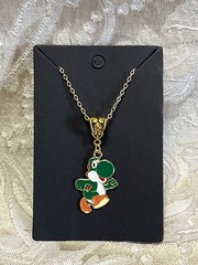 Cartoon Yoshi Video Game Gold Enamel Bohemian Fashion Trendy Necklace 18”