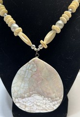Vintage Mother of Pearl Necklace Large Shell Pendant Statement Iridescent Bold