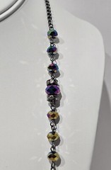 Aurora Borealis/Gun Metal Chain 32″ Necklace Accented W/Jeweled Rondelles
