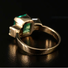 3.00Ct Lab-Created Emerald Engagement Three Stone 14K Yellow Gold Finish Ring