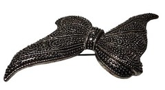Vintage Marcasite Bow Brooch Silver Tone Large Pin Granny Core 2.5 x 2.5 in