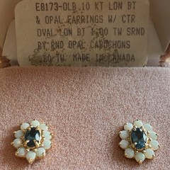 10k Gold London Blue Topaz Earrings with Opal Surround Vintage with Box & Paper