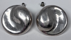 Vintage Sterling 925 Earrings Puffy Yin Yang Swirl Disc Button Pierced Post Stud