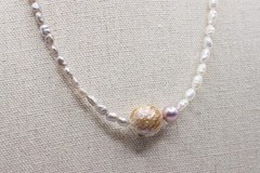 Pastel Pearl Choker Floating Carved Pearl Sterling Silver Handmade Necklace