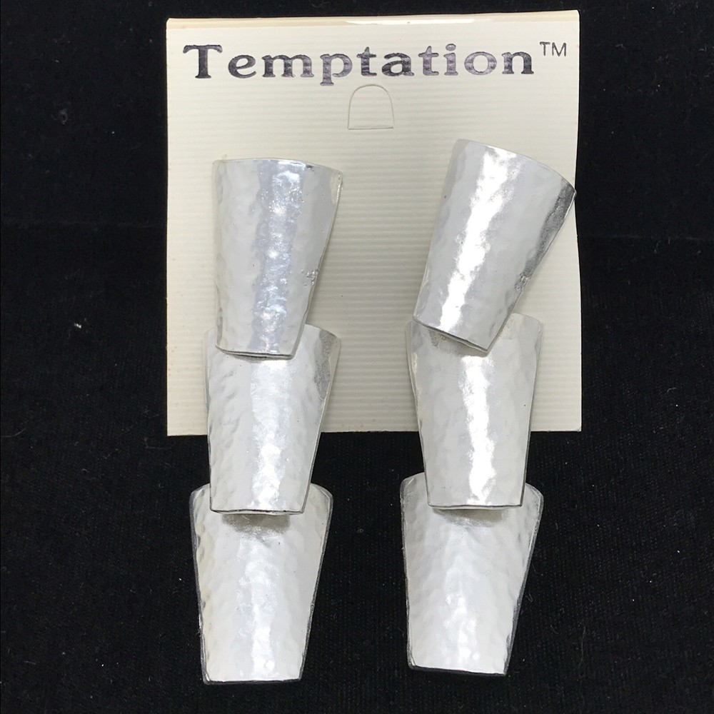 Vintage Temptation Fashion Jewlery Silver Tone Statement Clip-on Earrings