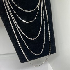 Vintage Silver Tone Layered Chain Statement Necklace 5 Strand